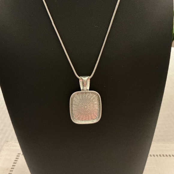 J. Crew Lapis Medallion Silver Tone Pendant Necklace - Picture 3 of 4